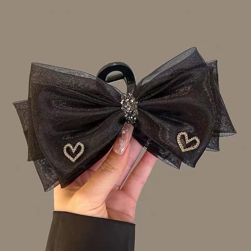Large Summer Lace Edge Bow Claw Clip Hair Accessory for Women - Multi-Layer Feather Design