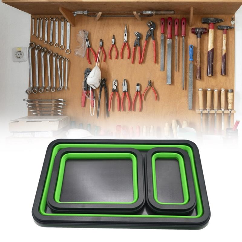 Складные магнитные лотки для хранения шурупов, Деревообрабатывающий инструмент сантехника Силиконовые прямоугольные органайзеры для верстака для механиков 3x