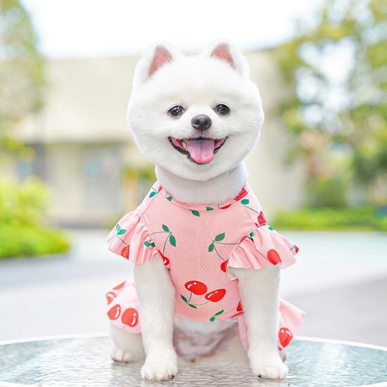 Cherry/Flower Printed Dog Dress Summer Pet Princess Skirt for Small Medium Girl Dogs Cats Cute Pet Apparel for Birthday Party