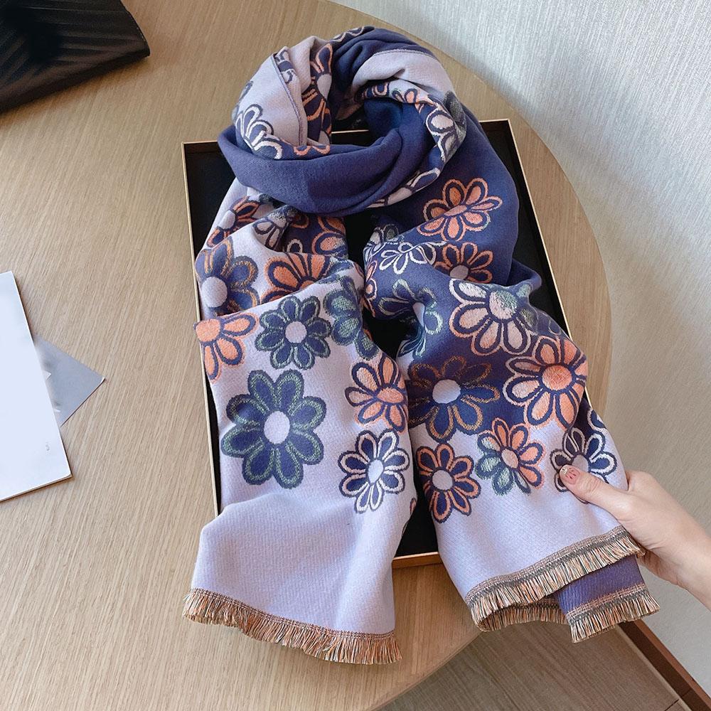 Winter Warmth Scarf Women Flower Scarf Thick Warm Scarf Long Fringed Shawl Blanket