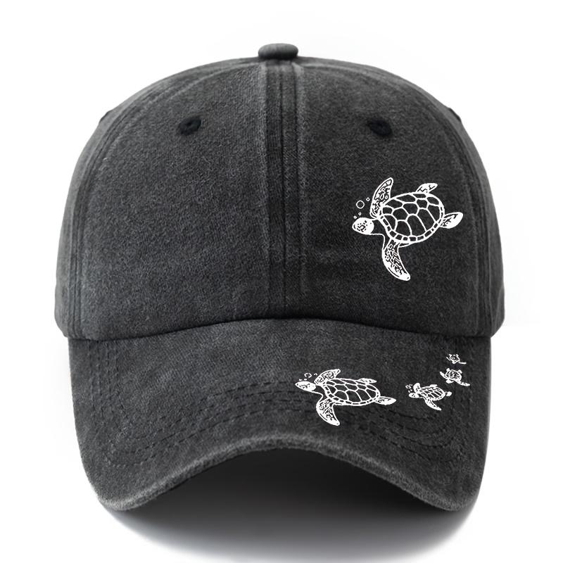 A Stylish Printed Baseball Cap Featuring a Dual Print Design of a Sea Turtle Perfect for Both Men And Women This Trendy Curved