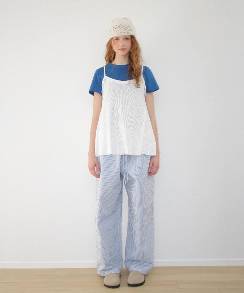 RONRON Stripe Check Panel Comfort Pants Soft Blue