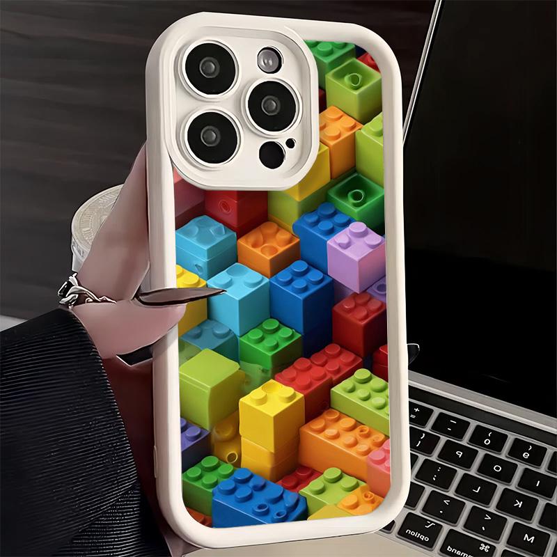 Phone Case for iPhone 17 Air 16E 15 16 Pro Max Fashion Building Blocks Pattern Cover 14 Plus 13 12 Mini Soft Shell Silicone Fund