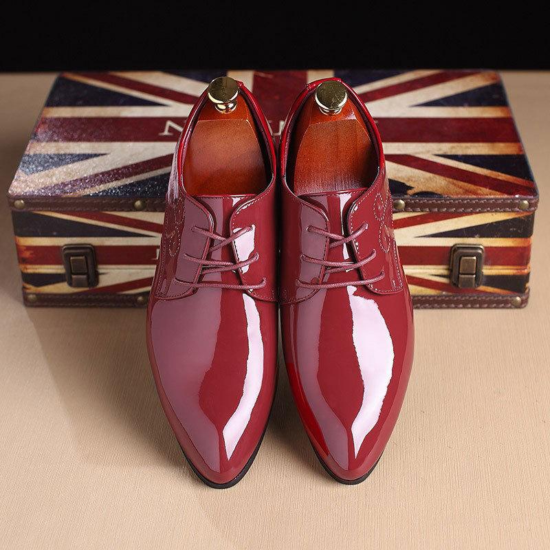 Men's Classic Retro Shoes Patent Leather Mens Lace-Up Dress Business Office Shoes Men Party Wedding Oxfords
