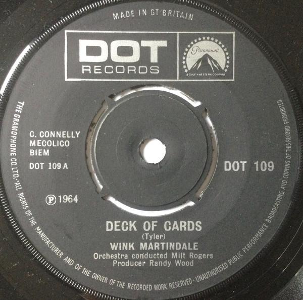 7-дюймовая пластинка WINK MARTINDALE Колода карт DOT109 Dot Records 1968 Великобритания Религиозная Посвященная Б/у