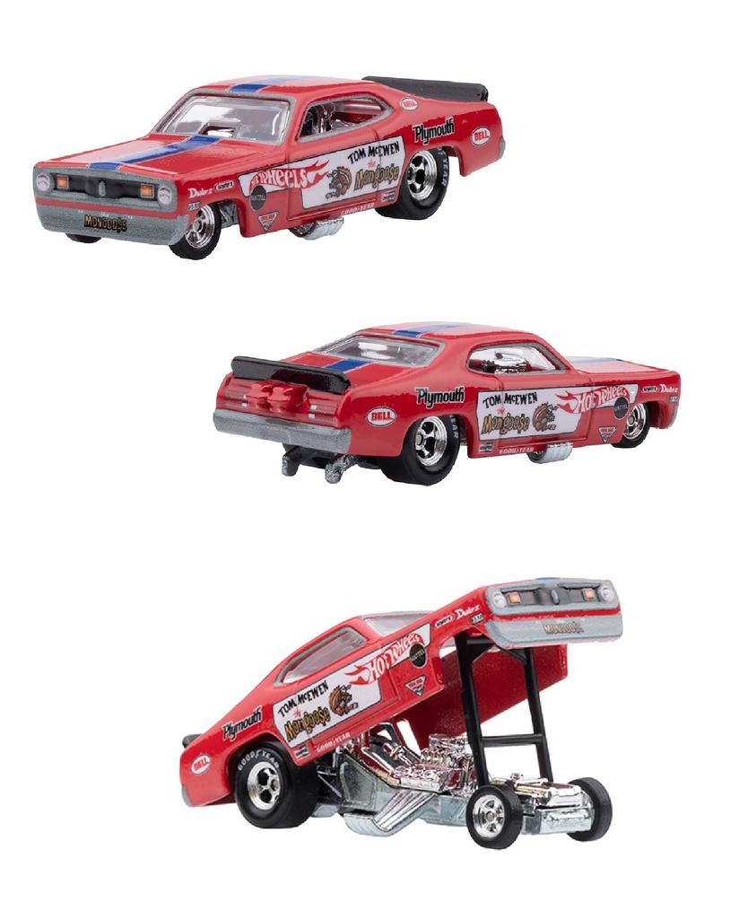 Hot Wheels Premium 2 Pack Plymouth Cuda Duster Funny Car Years Old and HFF29 '72 FC/Plymouth [3 Up] Yellow/Red