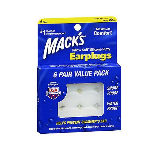 Силиконовые беруши-пластилин Mack's Pillow Soft, 6 пар, Водонепроницаемые, Снижение шума для сна, плавания, путешествий, Формируемые, Удобная посадка