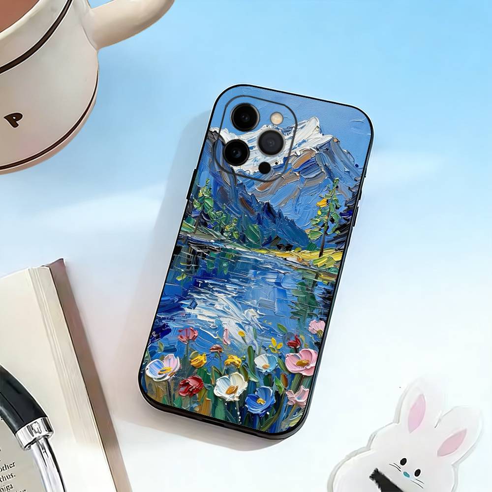 Чехол для телефона с картинами Ван Гога и Моне для iPhone 17, 16, 15, 14, 13, 12, 11 Plus, Pro Max, Другие Мягкий Черный Чехол