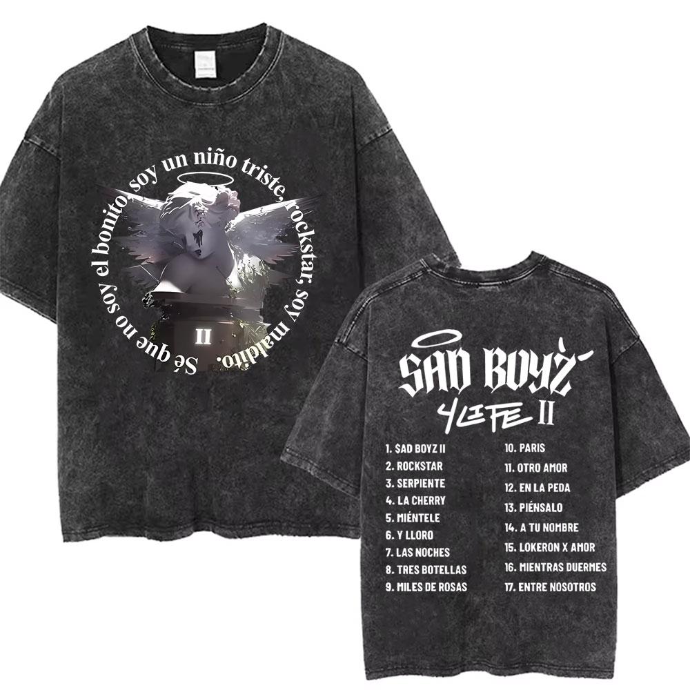 Singer Junior H Sad Boyz Washed Vintage Tshirt Summer Men Women Casual Fashion Oversized TShirt Mens Hip Hop Aesthetic T Shirt