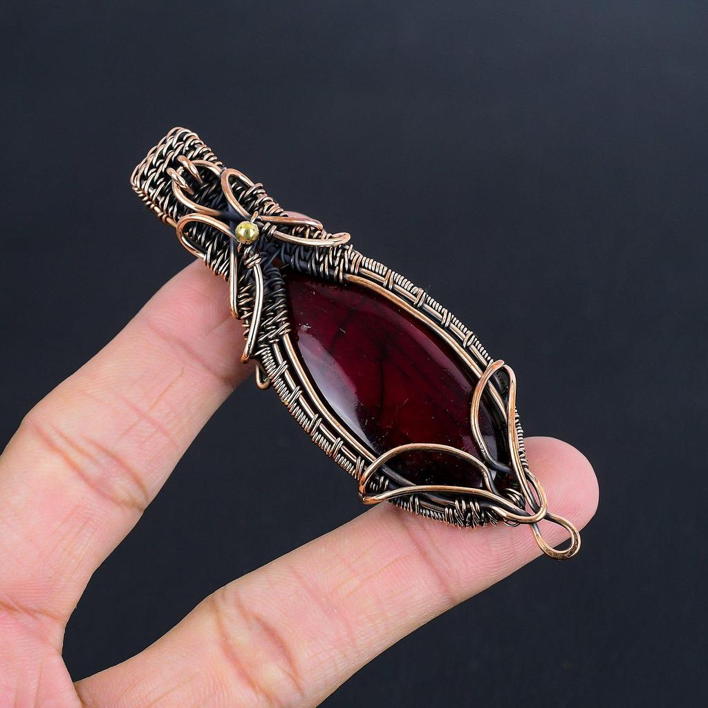 Red Flash Labradorite Pendant, 999 Copper Wire Wrapped Jewelry, Gemstone Jewelry Pendant, Handmade Wedding Gift Jewelry