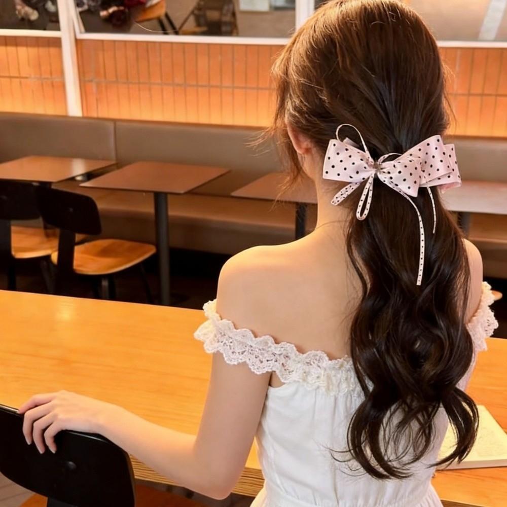 Sweet Ribbon Banana Clip Versatile Sweet Hair Accessories Polka Dot Bow Hair Clip Women Girls