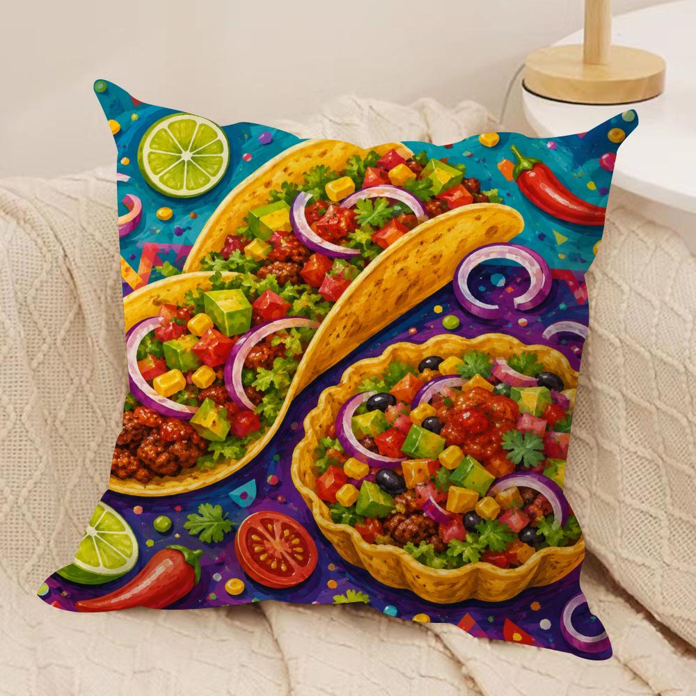 Colorful Taco Fiesta Cushion Cover Pillow Case Short Plush Square Throw Pillow Covers Pillowcase Sofa Home Decor Gift
