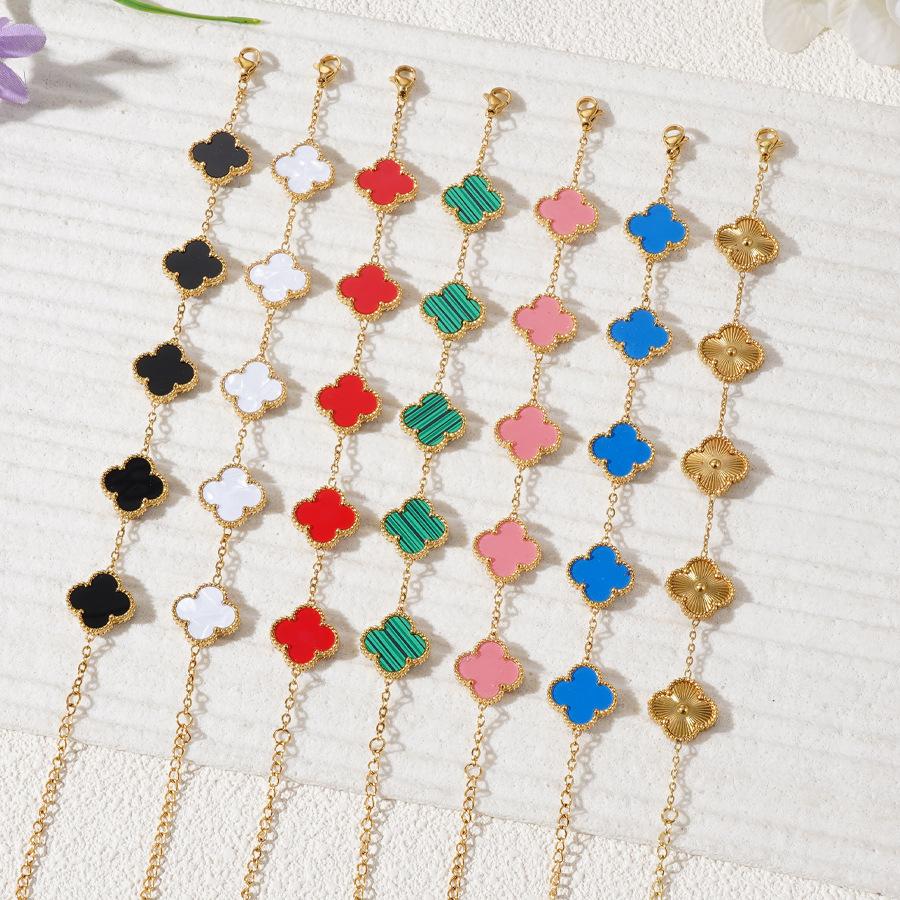 Двусторонний браслет на удачу из титановой стали 15 мм, высококачественный браслет с четырьмя листами клевера, модные украшения для рук