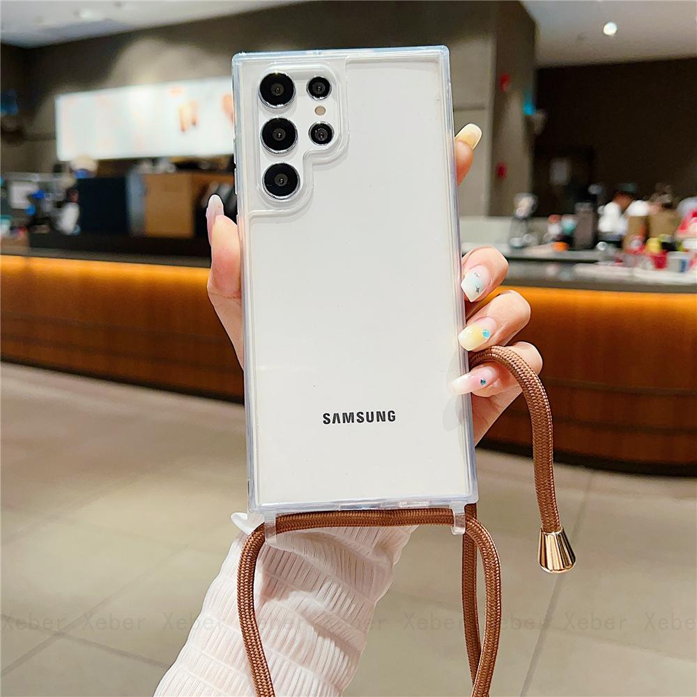 Прозрачный ремешок-шнурок через плечо Чехол-подвеска Для Samsung S25 S24 S23 Ultra S22 Plus A73 A53 A33 A13 A72 A14 A54 Прозрачная крышка