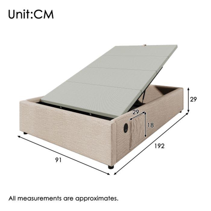 Lit - MUVOE - 90x190cm - Rembourré - USB-C - Lin naturel - 1 place