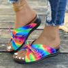 New Slippers Women's Slope Heel Platform Sandals Rainbow Bow Non-slip Round Head Decoration Light