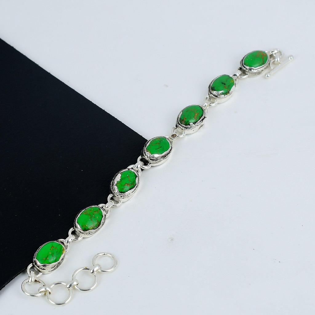 Green Turquoise Gemstone Handmade 925 Sterling Silver Bracelet, Green Turquoise Bracelet For Wife , Unisex Bracelet Mother's Day Gift