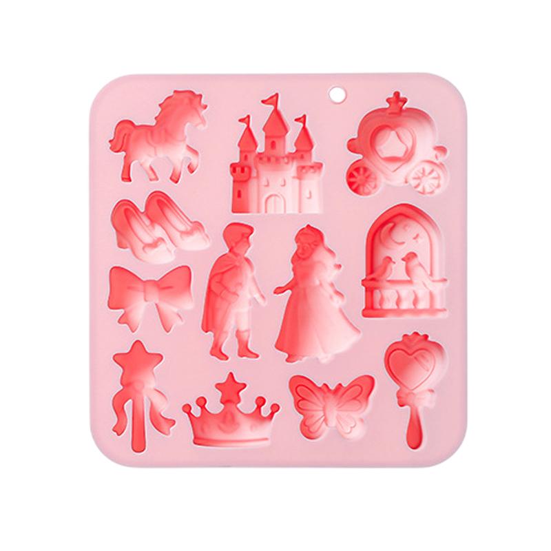 12 Cavity Silicone Mold for Cake Decoration 3D Prince Princess Castle Horse Fondant Candy Chocolate Mould for Baking