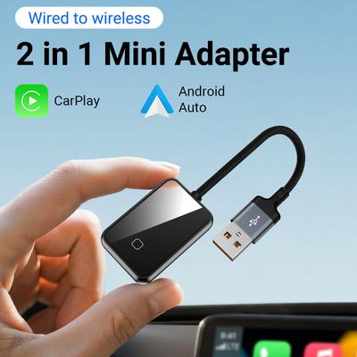Адаптер 2в1 беспроводной CarPlay и Android Auto Простая установка Plug&Play Подходит для 99% автомобилей Беспроводной адаптер CarPlay Обновление автомобиля