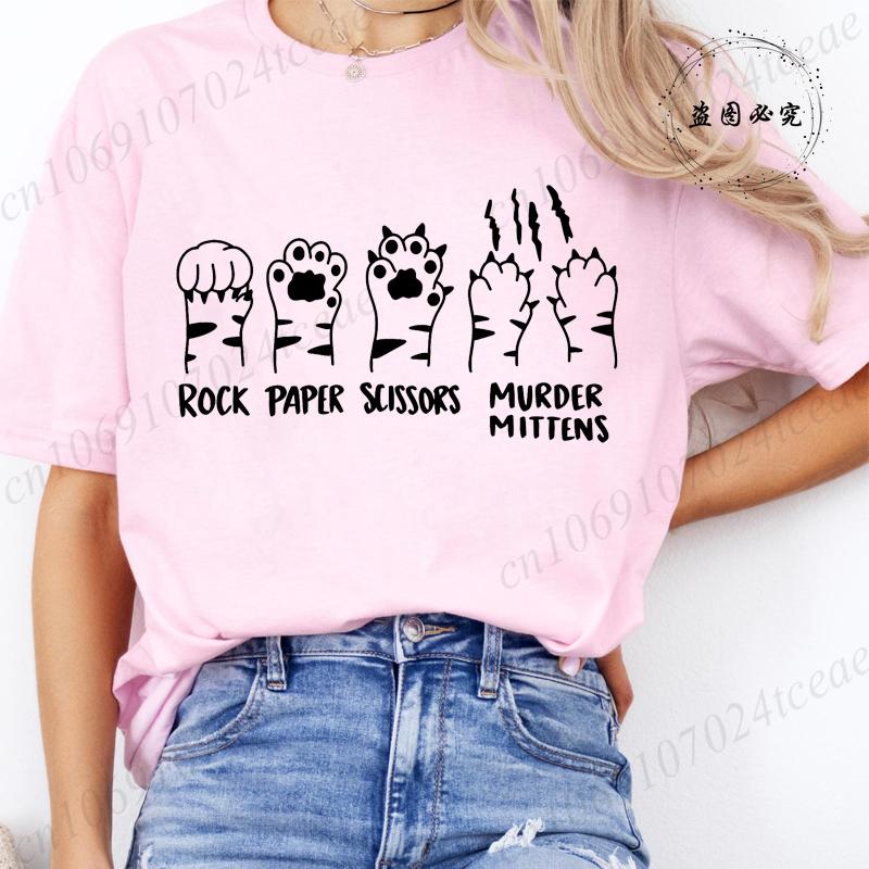Rock Paper Scissors Tshirt Funny Cat Paw Print T-Shirt Summer Fashion Cat Lover Tshirt Women Men Short Sleeve Tee Shirt Clothing