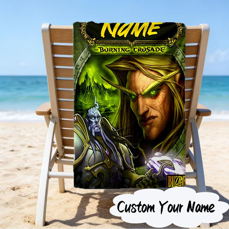 Custom Name World Warcraft Microfiber Beach Towel Super Soft & Absorbent for Bath, Beach, Travel Bath Time Accessory, Fan gifts
