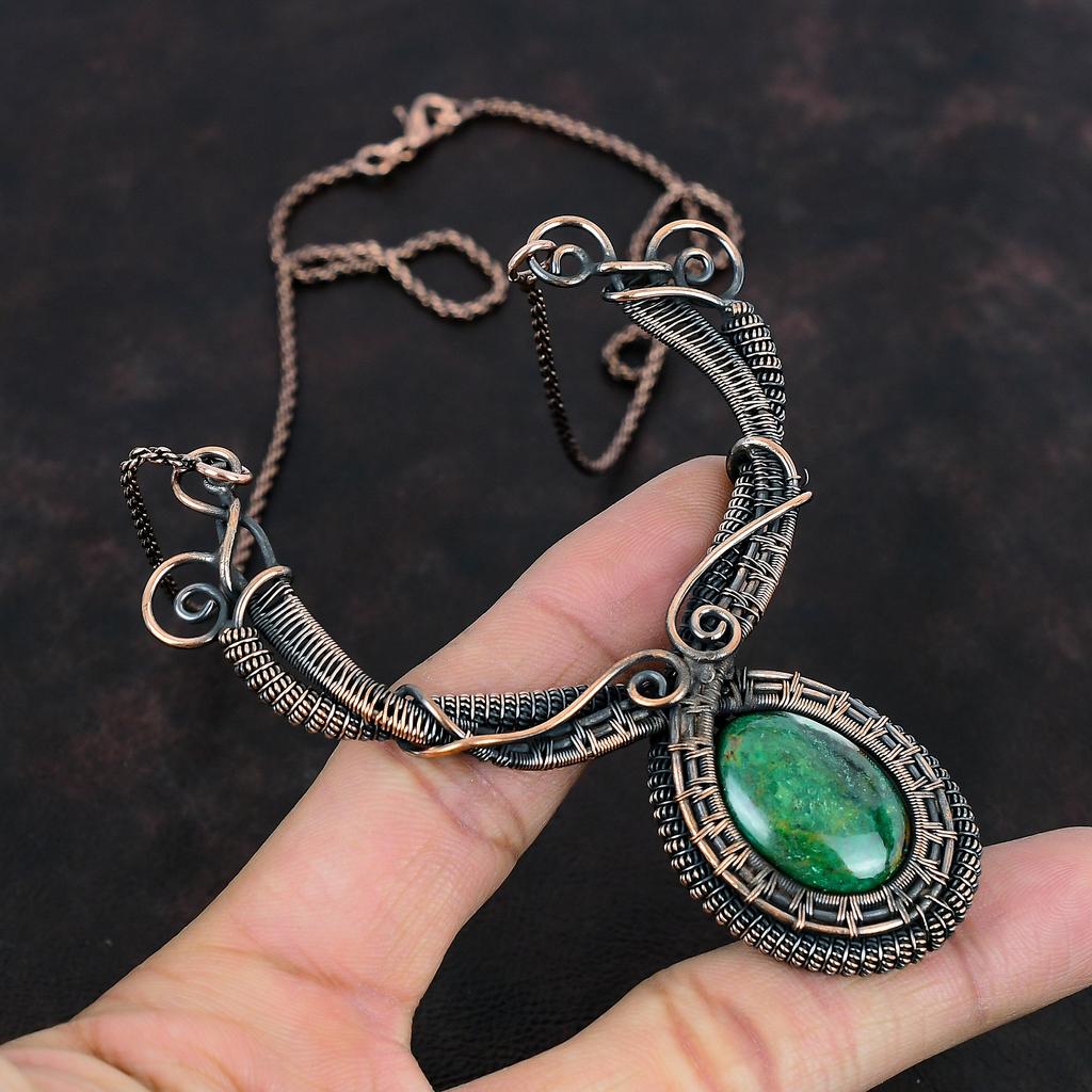 Ожерелье из куприта и хризоколлы, обернутое медной проволокой, ожерелье ручной работы, медное ювелирное ожерелье для нее, обертка из проволоки, ювелирные изделия из драгоценных камней, подарки для жены