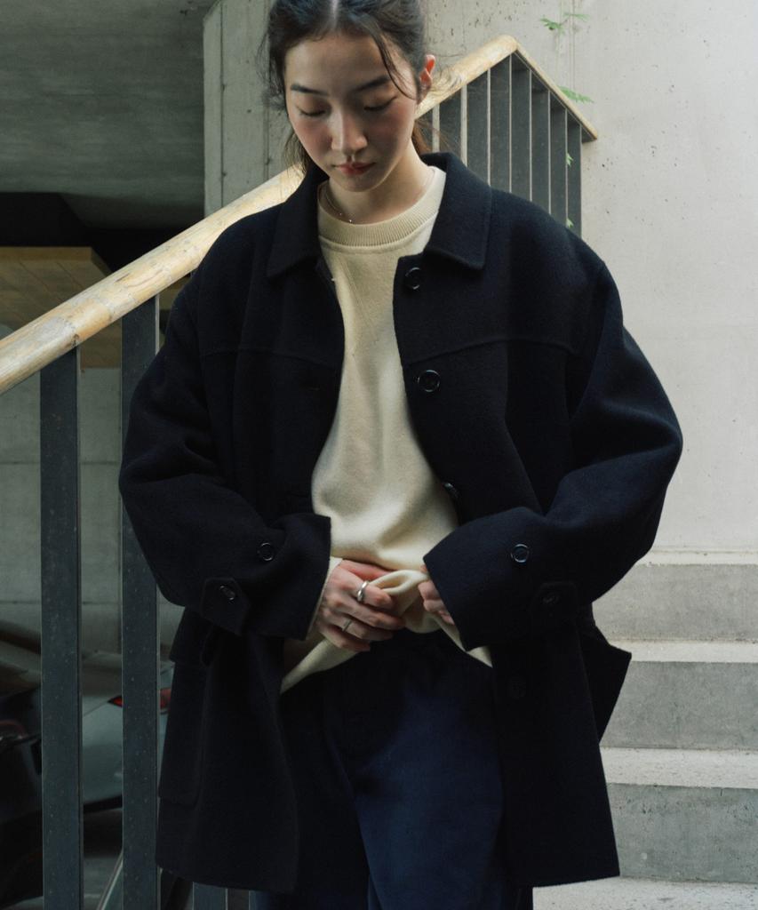 STEP AROUND Wool Handmade Mid Coat_Black