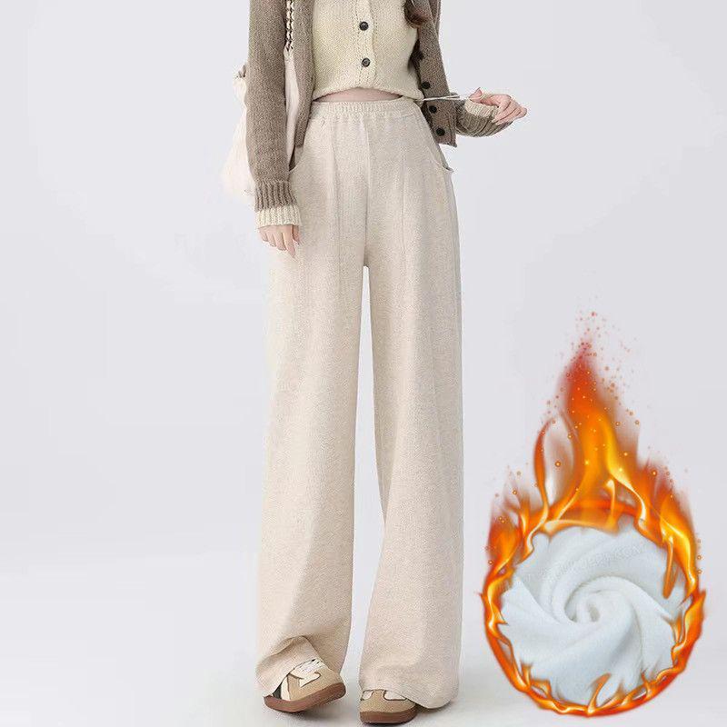 Бархатные брюки широкого кроя для беременных: Уютный дизайн с боковой кулиской для осени/зимы, идеально подходит как до беременности, так и после нее.