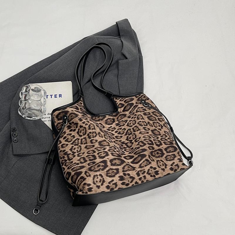 Сумка Commuter с леопардовым принтом, большая вместимость, женская сумка через плечо, студенческая сумка-тоут