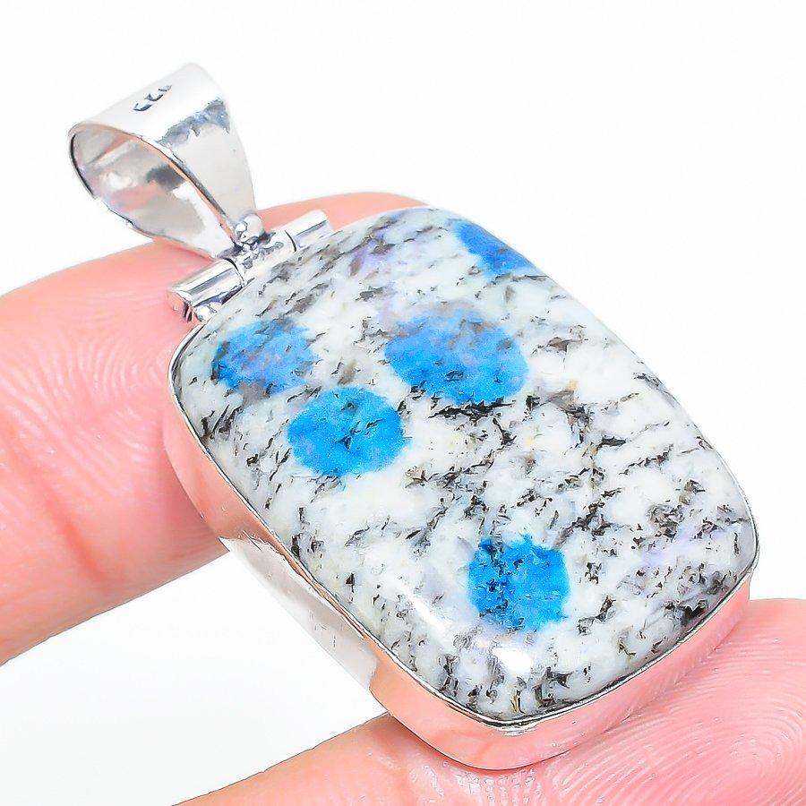 K2 Blue Azurite Handmade 925 Sterling Silver Jewelry Pendant 1.81" k5K56