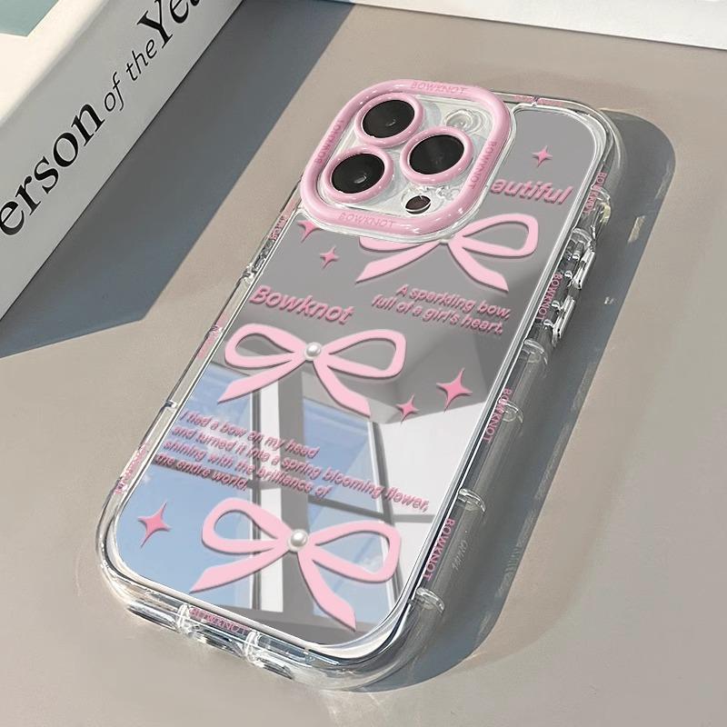 Pink Bow Suitable for IPhone16promax Phone Case Apple 14 Mirror Cream 12 Creative 17 15