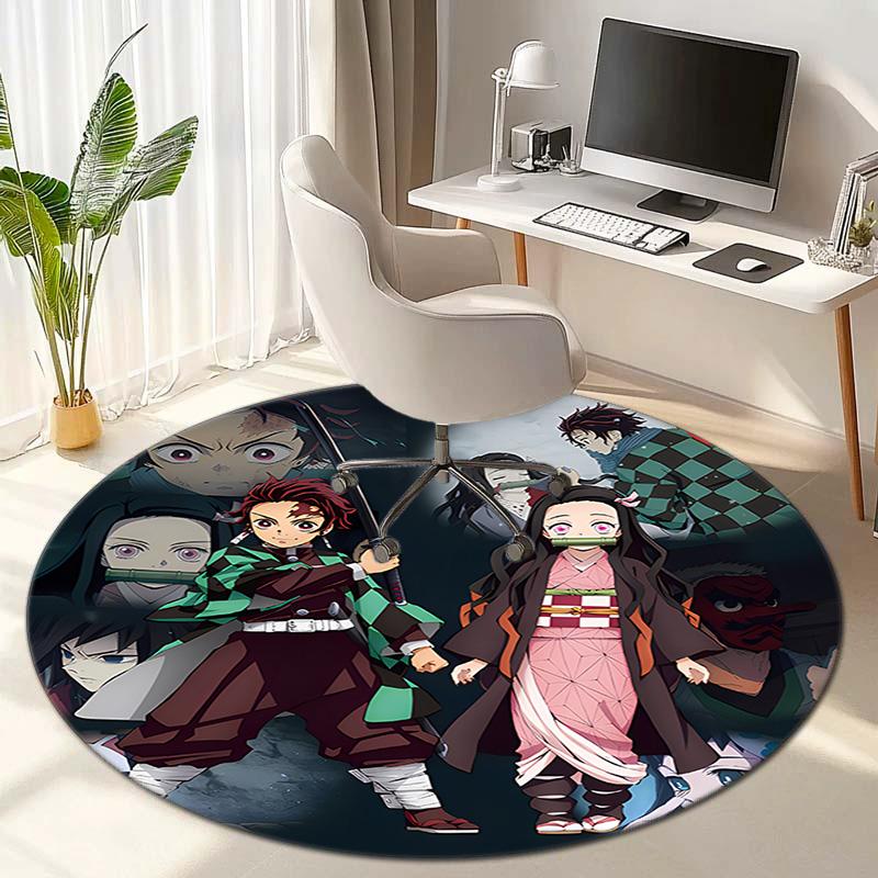 Classic Japanese-style cartoon Demon Slayer round rug, home soft decorative anti-slip yoga mat and chair mat, outdoor floor mat carpet K9
