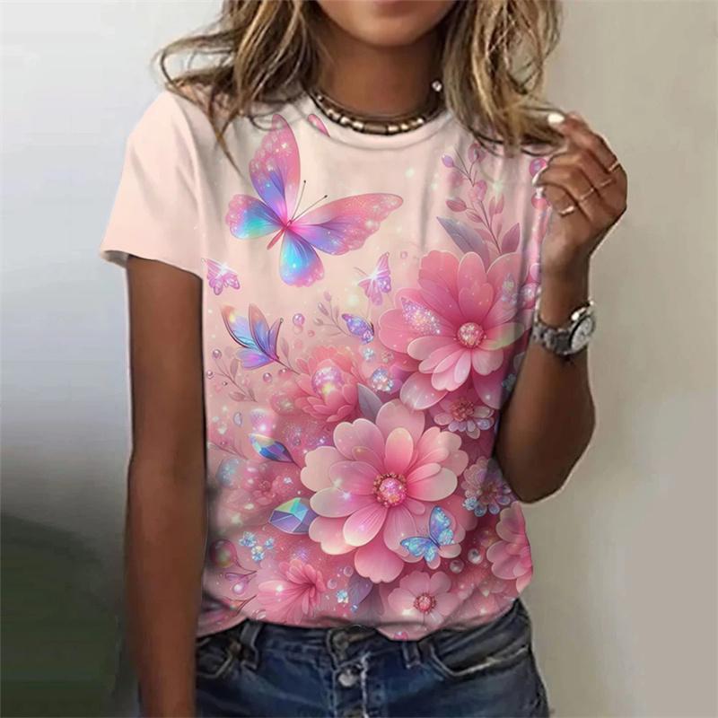 Butterfly Pattern T-Shirt For Women Insect 3D Printed T Shirts Summer Fashion Casual Oversized Tees Short Sleeves Round Neck Top