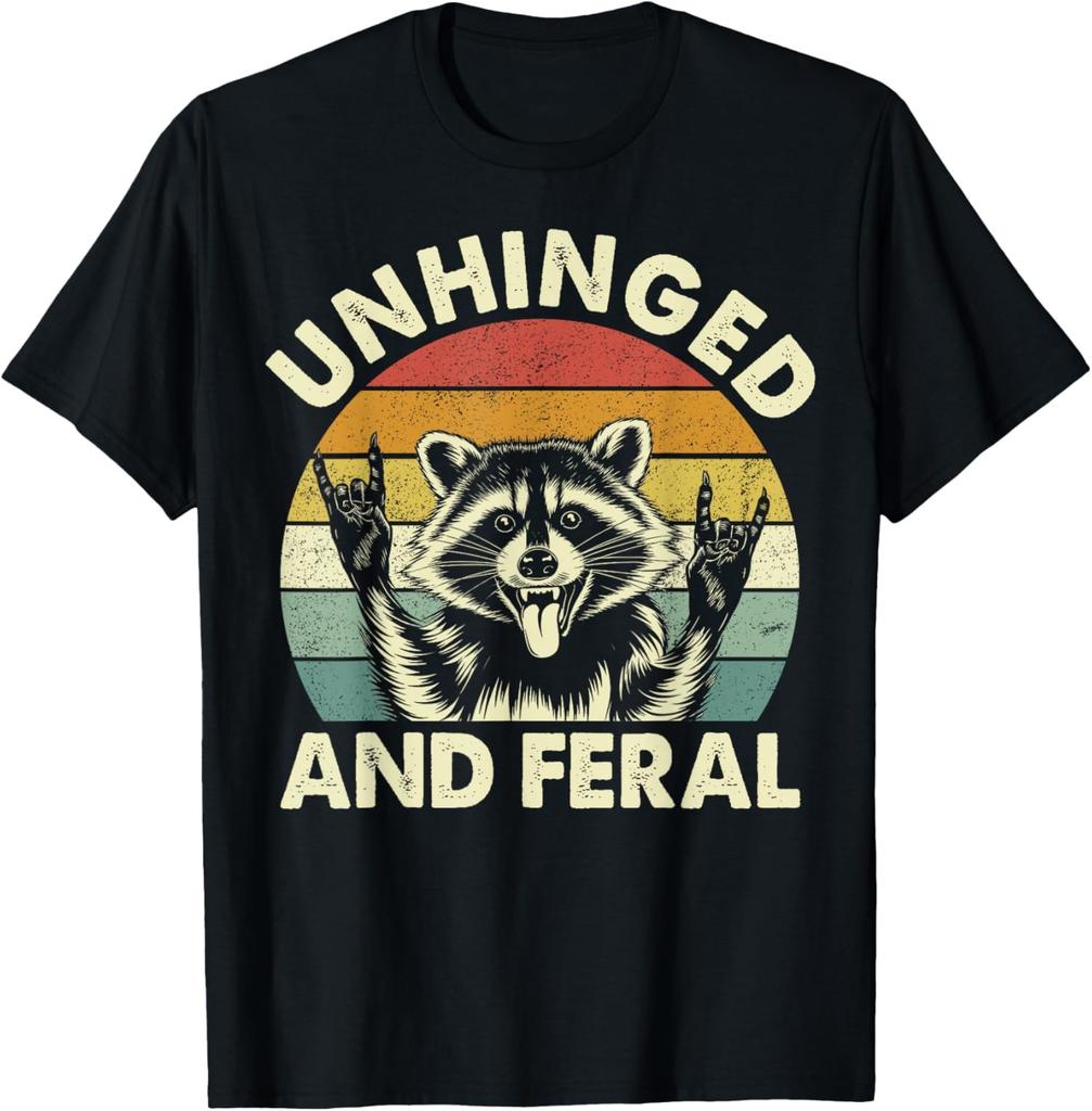Unhinged And Feral Raccoon Funny Vintage Graphic Unisex T-Shirt