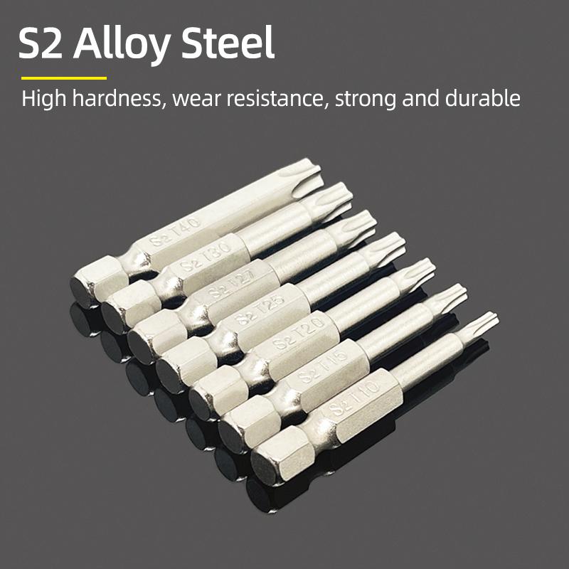 Набор насадок-звездочек T10-T40, шестигранный хвостовик 1/4 дюйма, сталь S2, магнитные, 50 мм, насадка для отвертки, трещоточная рукоятка, ручные инструменты