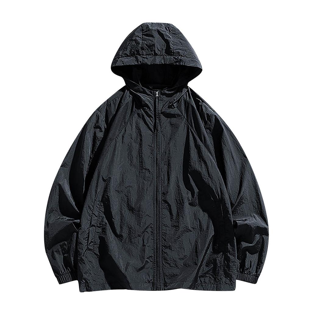 Летняя унисекс модная однотонная тонкая куртка на молнии с капюшоном и солнцезащитным козырьком