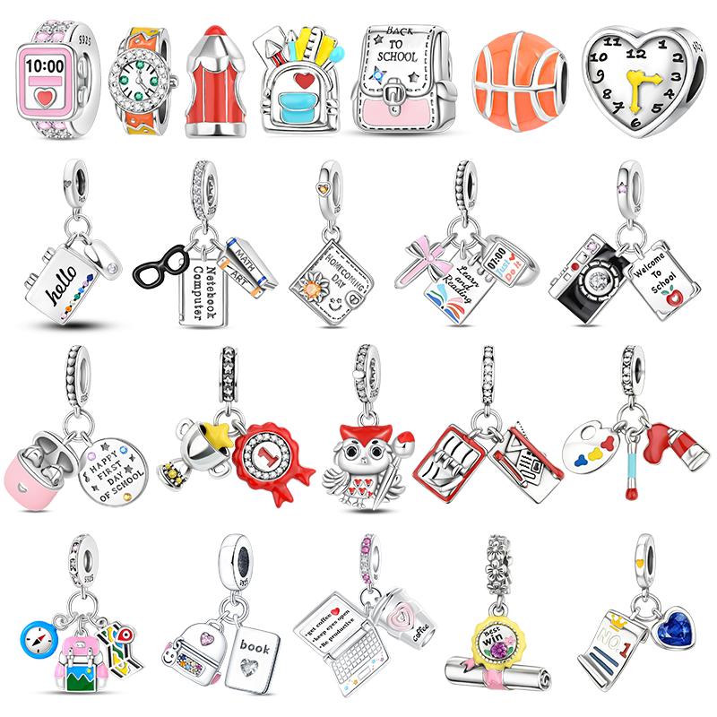 Copper Back To School Season Backpack Laptop Earbuds Pendant Fit Original Charms Bracelets Women Diy Jewelry Gift
