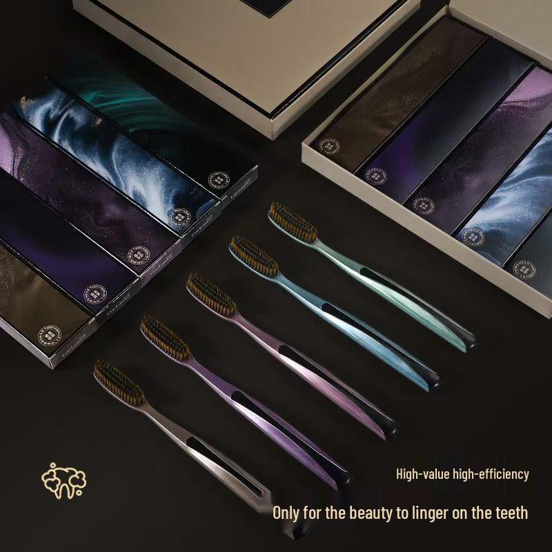 Прозрачная зубная щетка Yang для взрослых - Мягкая щетина, Серия с позолотой, Очень большая, Мужской семейный набор