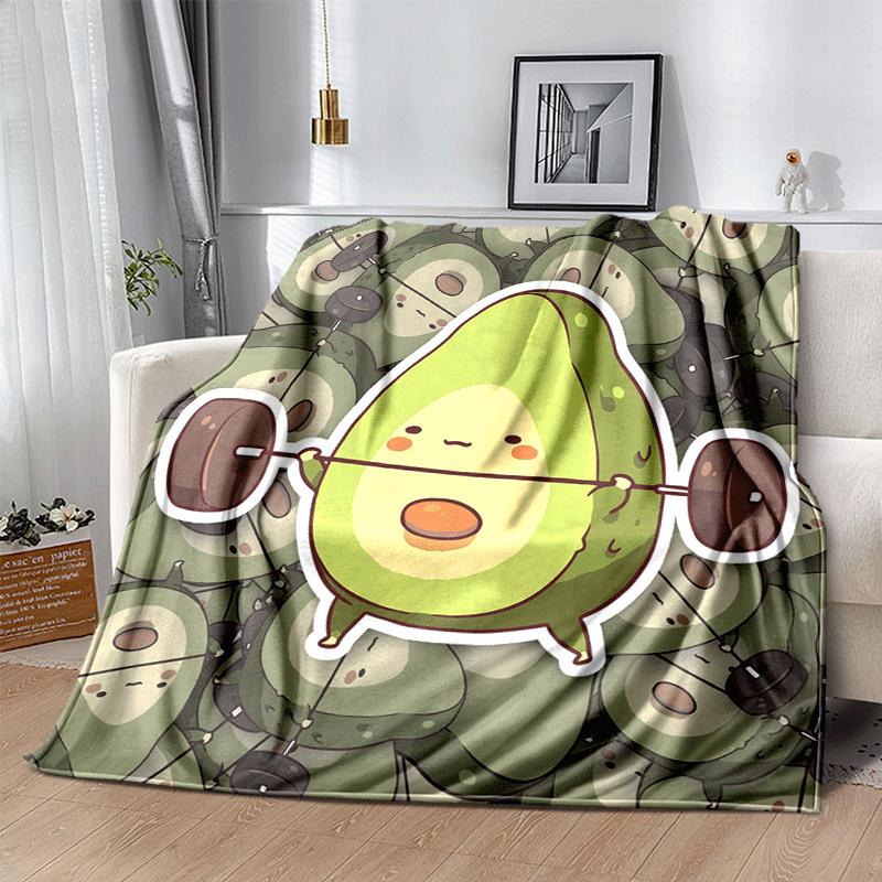 1pc Avocado Printing Lightweight Flannel Blanket, Comfortable and Warm Blanket, for Camping Sofa Bed and Couch Office, Gift