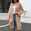 Women Knitted Cardigan Hooded Long Sleeve Single Breasted Sweater Coat with Pockets Solid Color Loose Fit Mid-length Knitwear