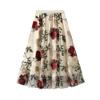 Z New Retro High Waist and Thin Embroidery Big Flower Fashionable Sweet Mesh Medium and Long Fairy Skirt