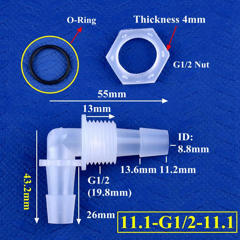 5~200pcs M6~G1/2 To 2.4-11.1mm PP Pagoda Elbow Connector+Nut O-Ring Irrigation Aquarium Tank Adapter Irrigation Water Hose Joint