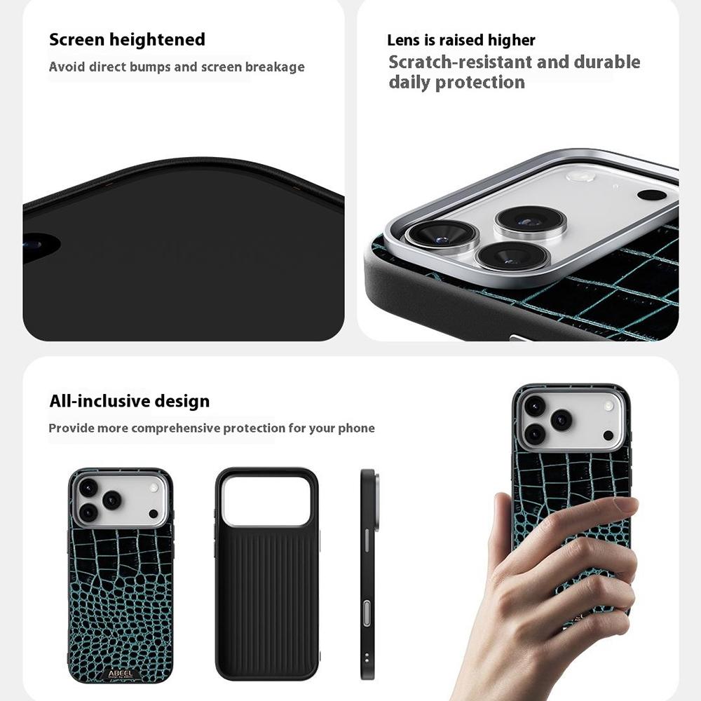ABEEL Чехол для iPhone 17 Pro, совместимый с MagSafe, текстура крокодила, микро-тиснение, задняя крышка