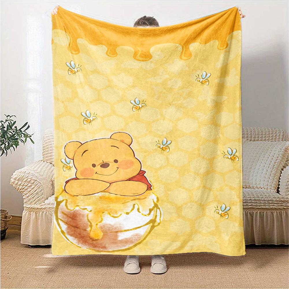 1pc Pooh Bear Honeycomb blanket Lightweight Flannel Throw for Sofa Bed Travel Camping Livingroom Office Couch Chair
