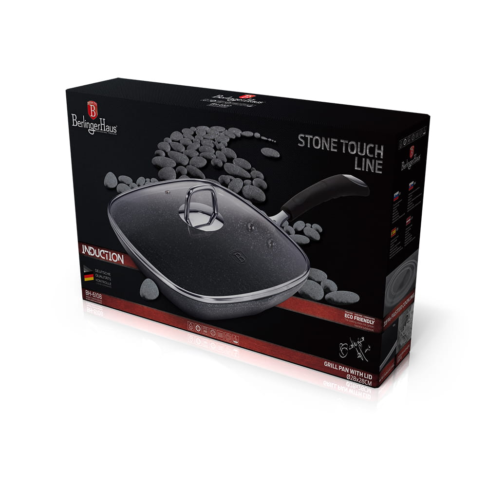 Patelnia grill 28cm z pokrywką BERLINGER HAUS Gray Stone Touch BH-6108