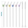 5/6Pcs Reusable Drinking Straws Clear Glass Drinking Staws with Cleaning Brush Cute Butterfly Heat-Resistant Smoothie Straws
