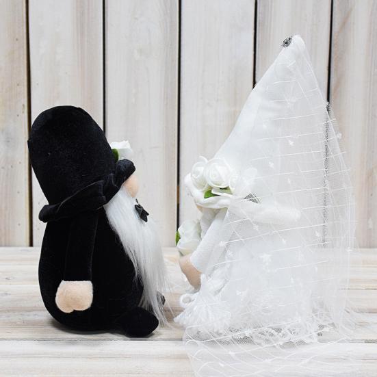 2Pcs/Set Bride Groom Doll Lace Bendable Flower Arm Cloth Nose Design Ornament Wedding Gnome