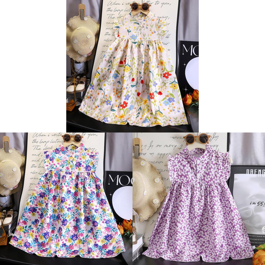 Korean Style Girl Summer Floral A Line Dress With Soft Fabric For Toddler Girls