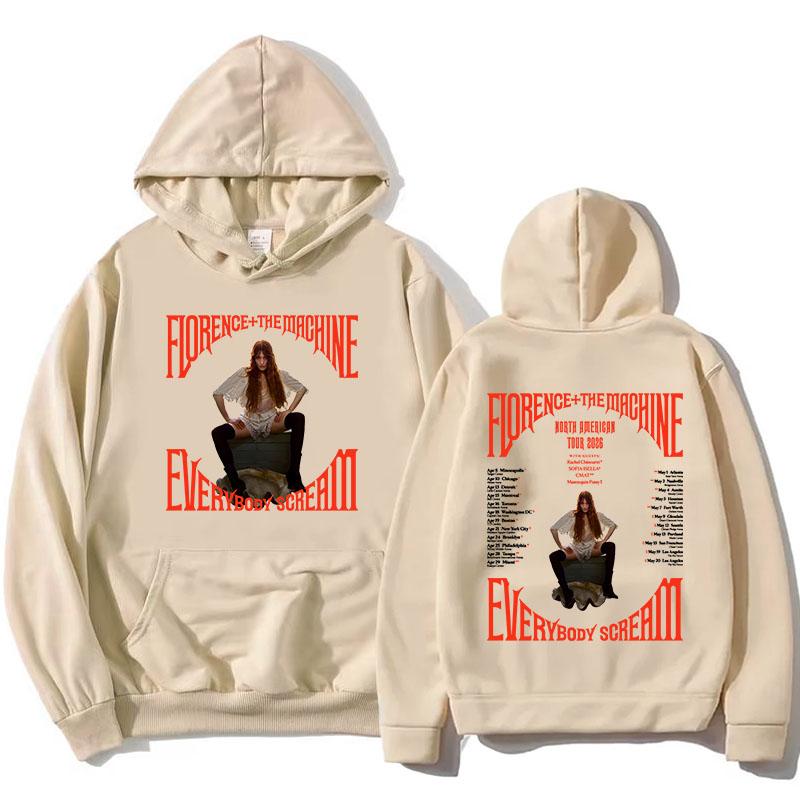 Everybody Scream Тур 2026 Худи Florence + The Machine Свитшот Рок-группы С длинным рукавом Флис Женские Пуловеры Одежда с принтом