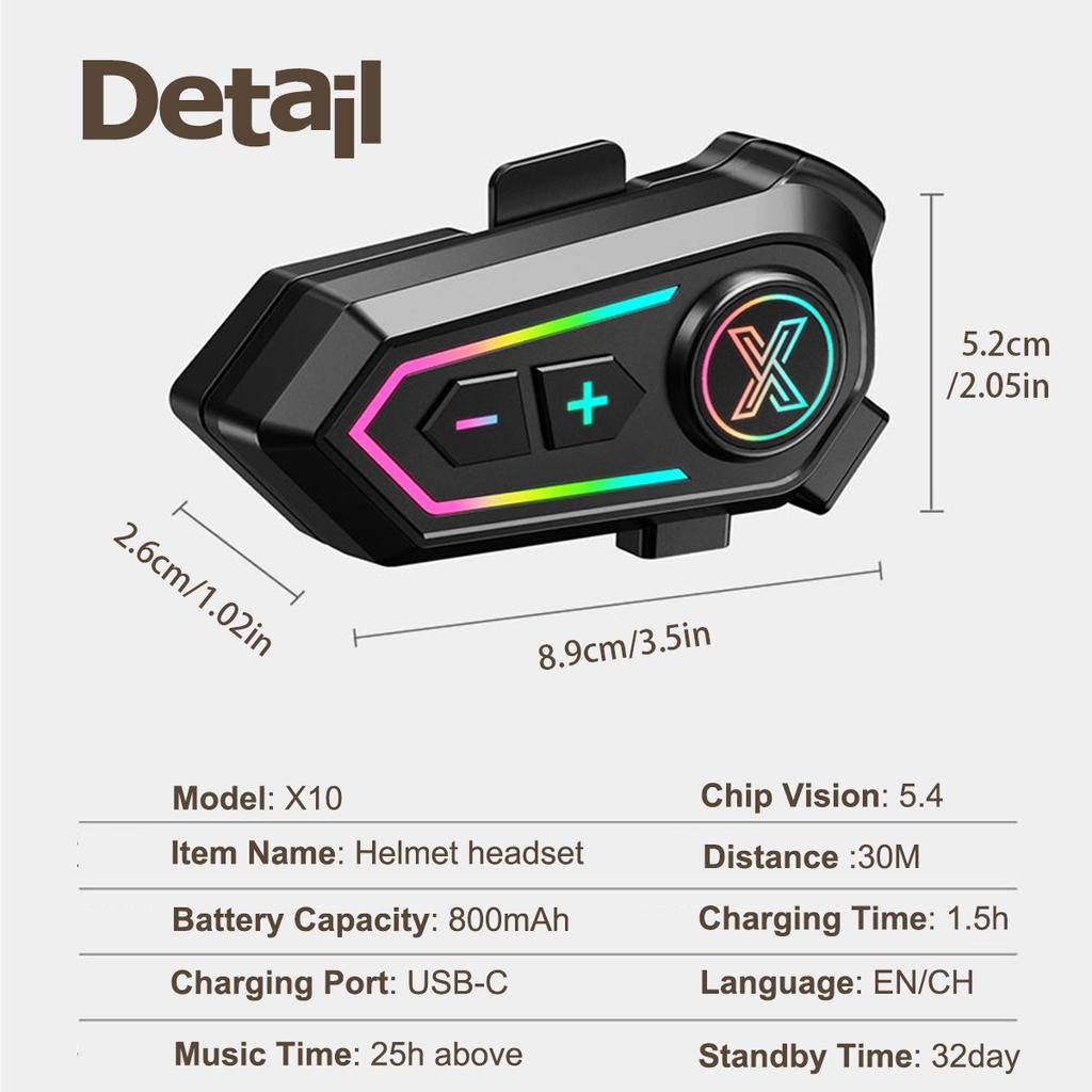 X10 Motorcycle Helmet Headset Bluetooth 5.4 Hands Free Call IPX7 Waterproof Roise Reduction Earphone With Ambient Light for Moto